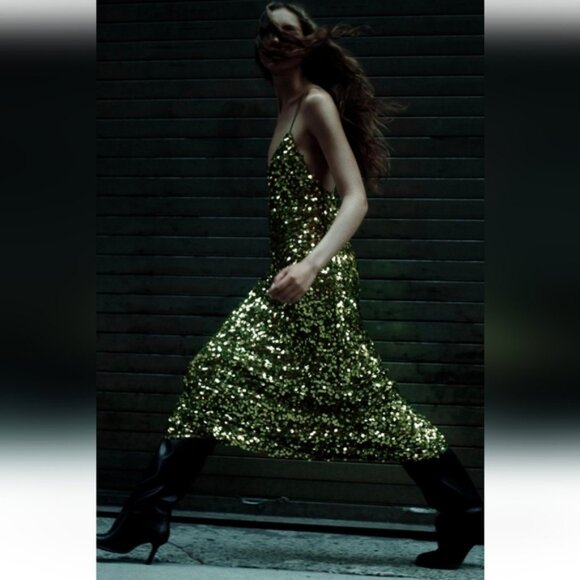 ZARA SEQUIN MIDI DRESS - Picture 1 of 5